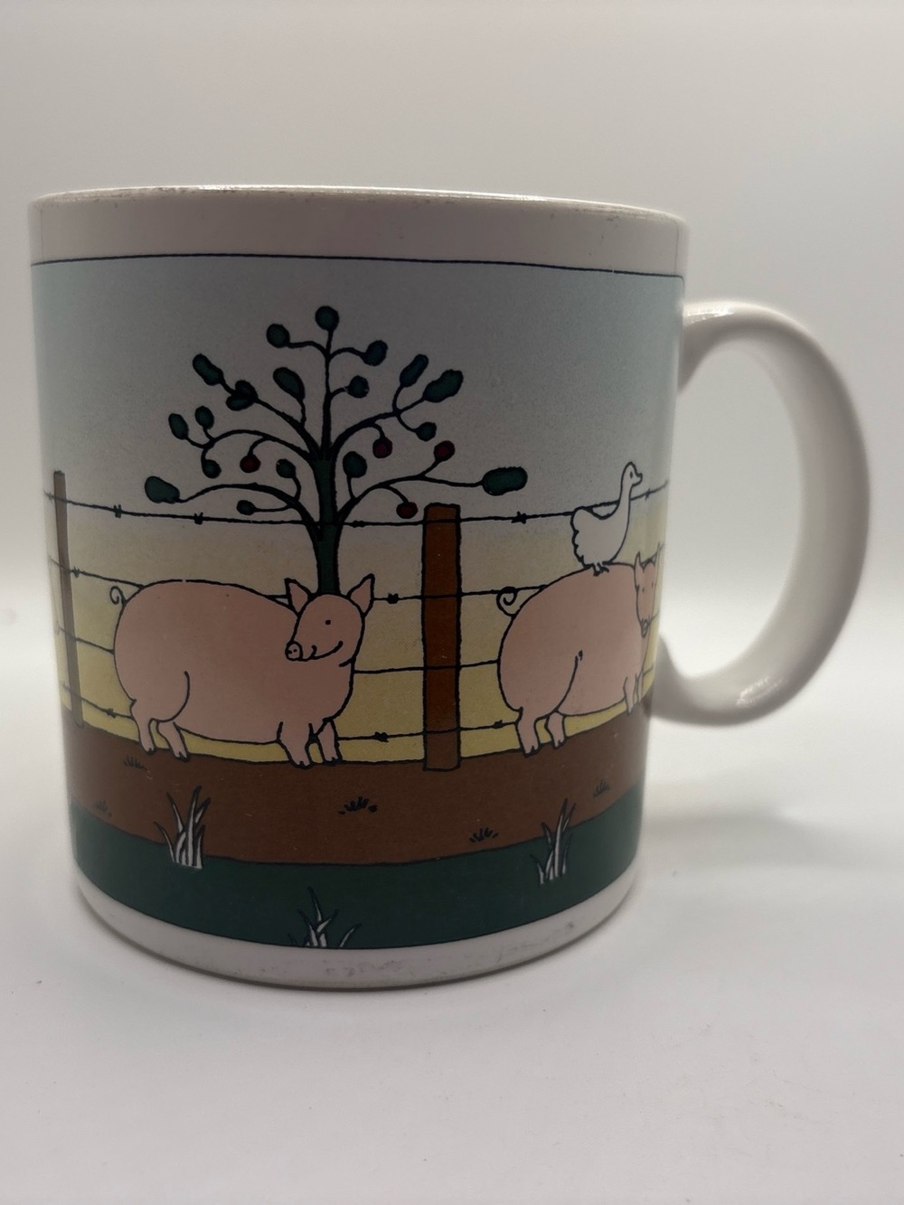 Vintage 1990 Taylor & Ng Farm Animals Pig Duck Ceramic Coffee Mug Country 4.5”